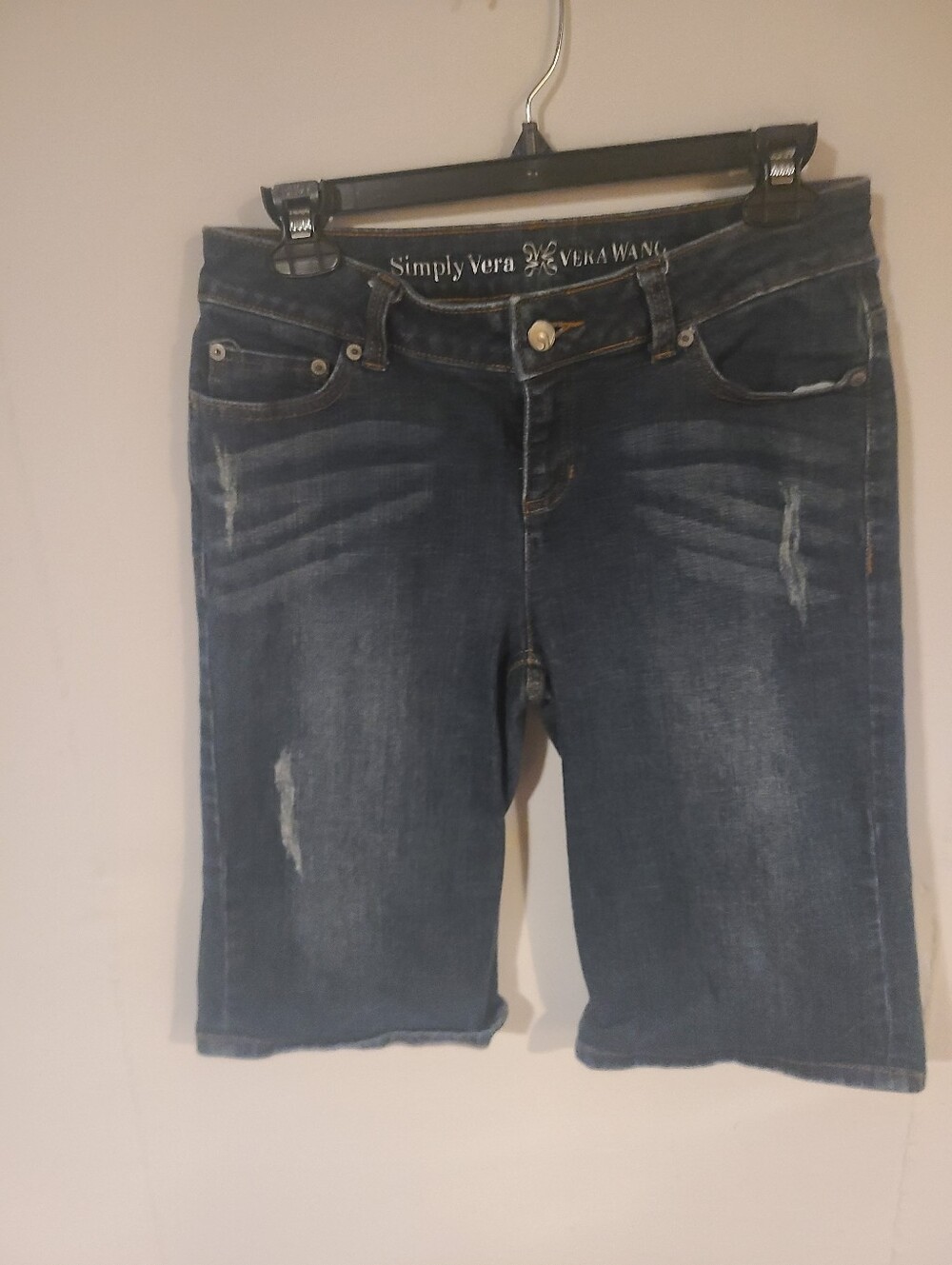 Simply Vera Vera Wang Dark Blue Distressed Cropped Denim Shorts Boyfriend